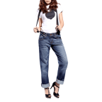 Fashion Womens Boyfriend Jeans Free Suspenders Light Blue Denim Pants