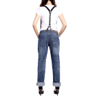 Fashion Womens Boyfriend Jeans Free Suspenders Light Blue Denim Pants