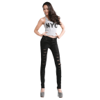 Woman Cut out Punk Novel Ripped Jeans Denim Jeggings Trousers-Skinny