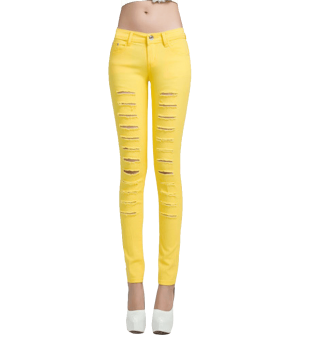 Woman Cut out Punk Novel Ripped Jeans Denim Jeggings Trousers-Skinny