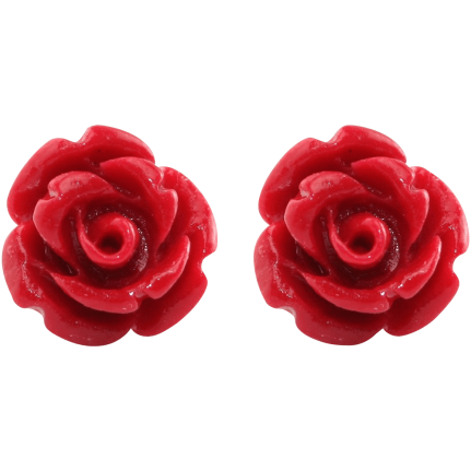Handcrafted Resin Color Simulated Coral Rose Flower Earring Studs