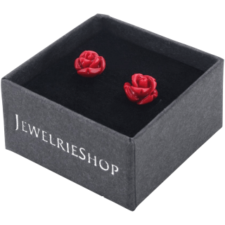 Handcrafted Resin Color Simulated Coral Rose Flower Earring Studs