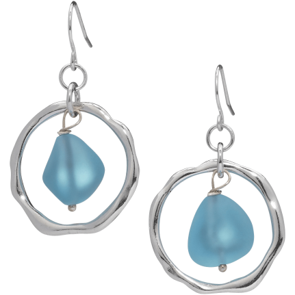 Ocean Waves Sea Glass Earrings Handmade Silver plated Hoop