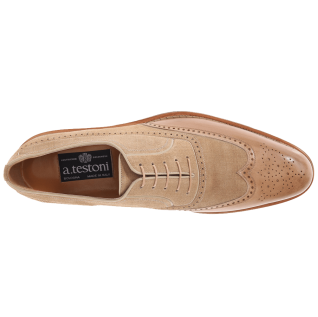 a. testoni Black Label Linen Suede Delave Calf Wingtip Oxford