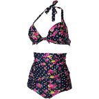 Cocoship Flora Polka Vintage Bikini Swimsuits Swimwear