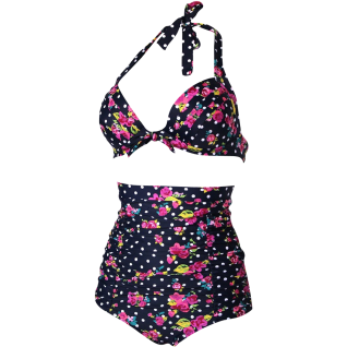 Cocoship Flora Polka Vintage Bikini Swimsuits Swimwear