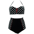 Cocoship Retro Stripe Black Polka Dot High Waist Bikini Swimsuit