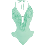 Marina West Women's Fringed Plunge Monokini Swimsuit