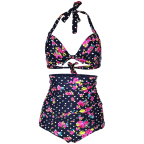 Cocoship Flora Polka Vintage Bikini Swimsuits Swimwear