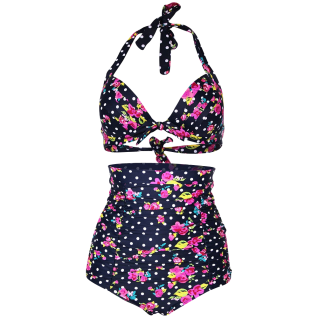 Cocoship Flora Polka Vintage Bikini Swimsuits Swimwear