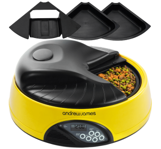 Andrew James 4 Day-Meal Automatic Pet Feeder-Bowl with voice recorder Includes 2 Volume Reducers+ 1 Adapter Tray 