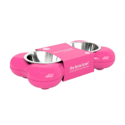 Hing Designs The Bone Bowl with Non Slip Rubber Feet and Dishwasher Safe Removable Stainless Steel Bowls, Pink