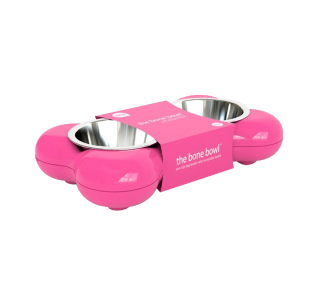 Hing Designs The Bone Bowl with Non Slip Rubber Feet and Dishwasher Safe Removable Stainless Steel Bowls, Pink