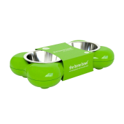 Hing Designs The Bone Bowl with Non Slip Rubber Feet and Dishwasher Safe Removable Stainless Steel Bowls, Pink