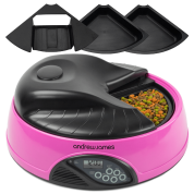 Andrew James 4 Day-Meal Automatic Pet Feeder-Bowl with voice recorder Includes 2 Volume Reducers+ 1 Adapter Tray 
