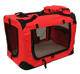Mool Lightweight Fabric Pet Carrier Crate with Fleece Mat and Food Bag, Medium, 60 x 42 x 42 cm, Red