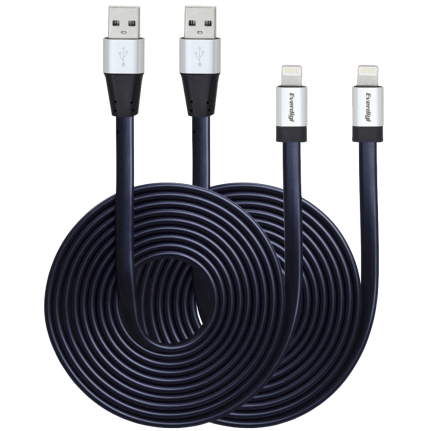 Everdigi(TM)2pcs 10ft Strengthened Extra Long Tangle-free Super Durable USB Charge&Sync Flat Data Cable Cord Wire
