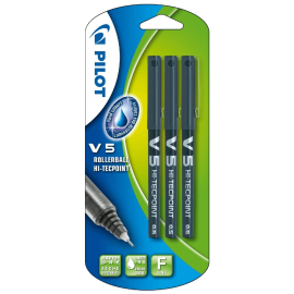 Pilot V5 Liquid Ink Rollerball 0.5 mm Tip (Pack of 3) Black