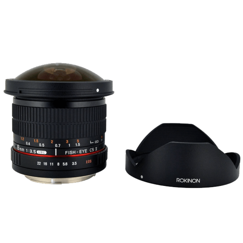 Rokinon HD8M-C 8mm f3.5 HD Fisheye Lens with Removeable Hood for Canon DSLR 8-8mm Fixed-Non-Zoom Lens