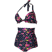 Cocoship Flora Polka Vintage Bikini Swimsuits Swimwear
