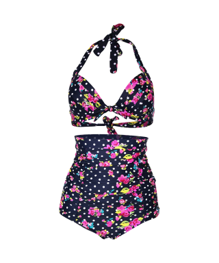Cocoship Flora Polka Vintage Bikini Swimsuits Swimwear