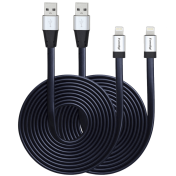 Everdigi(TM)2pcs 10ft Strengthened Extra Long Tangle-free Super Durable USB Charge&Sync Flat Data Cable Cord Wire