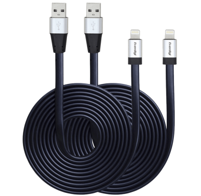 Everdigi(TM)2pcs 10ft Strengthened Extra Long Tangle-free Super Durable USB Charge&Sync Flat Data Cable Cord Wire
