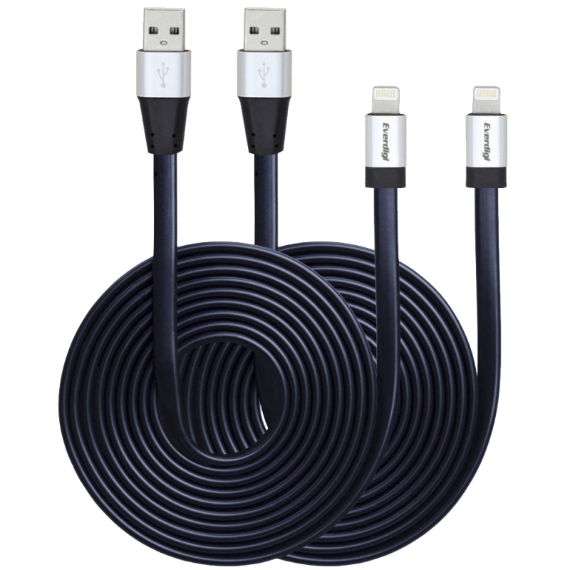 Everdigi(TM)2pcs 10ft Strengthened Extra Long Tangle-free Super Durable USB Charge&Sync Flat Data Cable Cord Wire