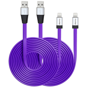 Everdigi(TM)2pcs 10ft Strengthened Extra Long Tangle-free Super Durable USB Charge&Sync Flat Data Cable Cord Wire