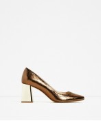 Crackled Leather Mid Heel Shoes