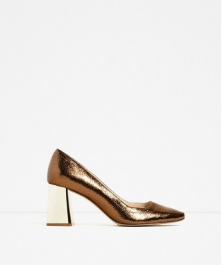 Crackled Leather Mid Heel Shoes