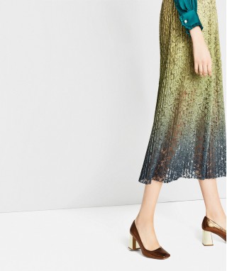 Crackled Leather Mid Heel Shoes