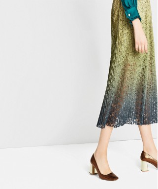 Crackled Leather Mid Heel Shoes