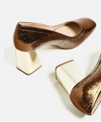 Crackled Leather Mid Heel Shoes