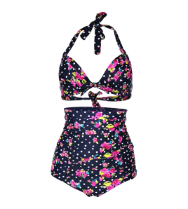 Cocoship Flora Polka Vintage Bikini Swimsuits Swimwear