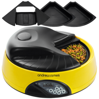 Andrew James 4 Day-Meal Automatic Pet Feeder-Bowl with voice recorder Includes 2 Volume Reducers+ 1 Adapter Tray 