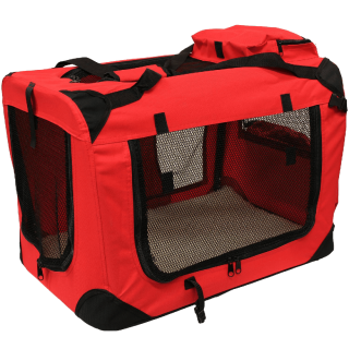 Mool Lightweight Fabric Pet Carrier Crate with Fleece Mat and Food Bag, Medium, 60 x 42 x 42 cm, Red