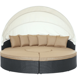 LexMod Quest Circular Outdoor Wicker Rattan Patio Daybed
