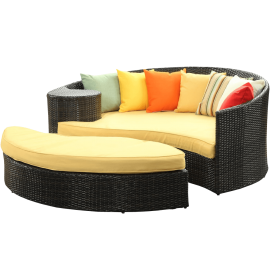 LexMod Taiji Outdoor Wicker Patio Daybed with Ottoman