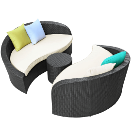 LexMod Twirl Outdoor Wicker Patio 3 Piece Sofa Set