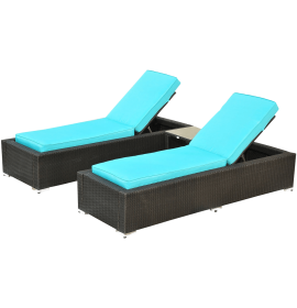Outsunny 3-Piece Rattan Wicker Patio Chaise Lounge Chair Set