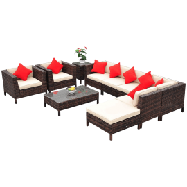 Outsunny 9-Piece Outdoor PE Rattan Wicker Sectional Patio
