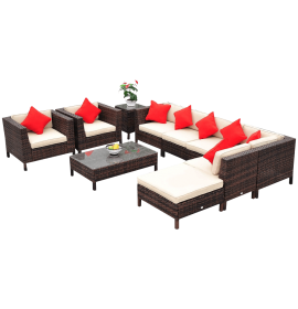 Outsunny 9-Piece Outdoor PE Rattan Wicker Sectional Patio